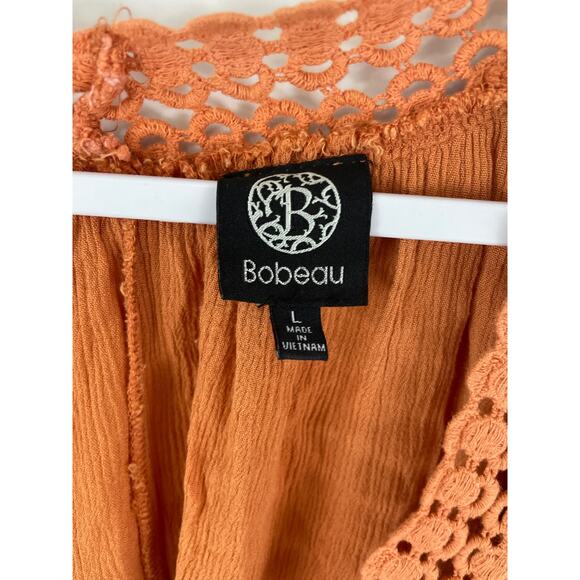 Bobeau Large L Orange Blouse Embroidered Top Lace Trim Casual Loose Boho Casual - Picture 3 of 6